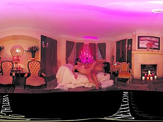 VR 360 Colombian lesbian dildo playing and strapon sex