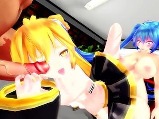 MMD Futanari Miku x Akita Neru