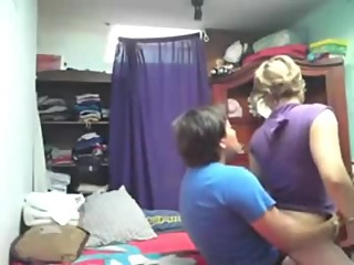 Fat dyke fucks her cute girlfriend with a strap-on